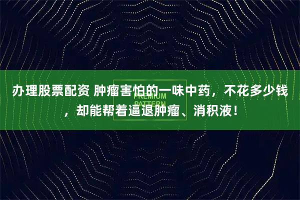 办理股票配资 肿瘤害怕的一味中药,不花多少钱,却能帮着逼退肿瘤、消积液!